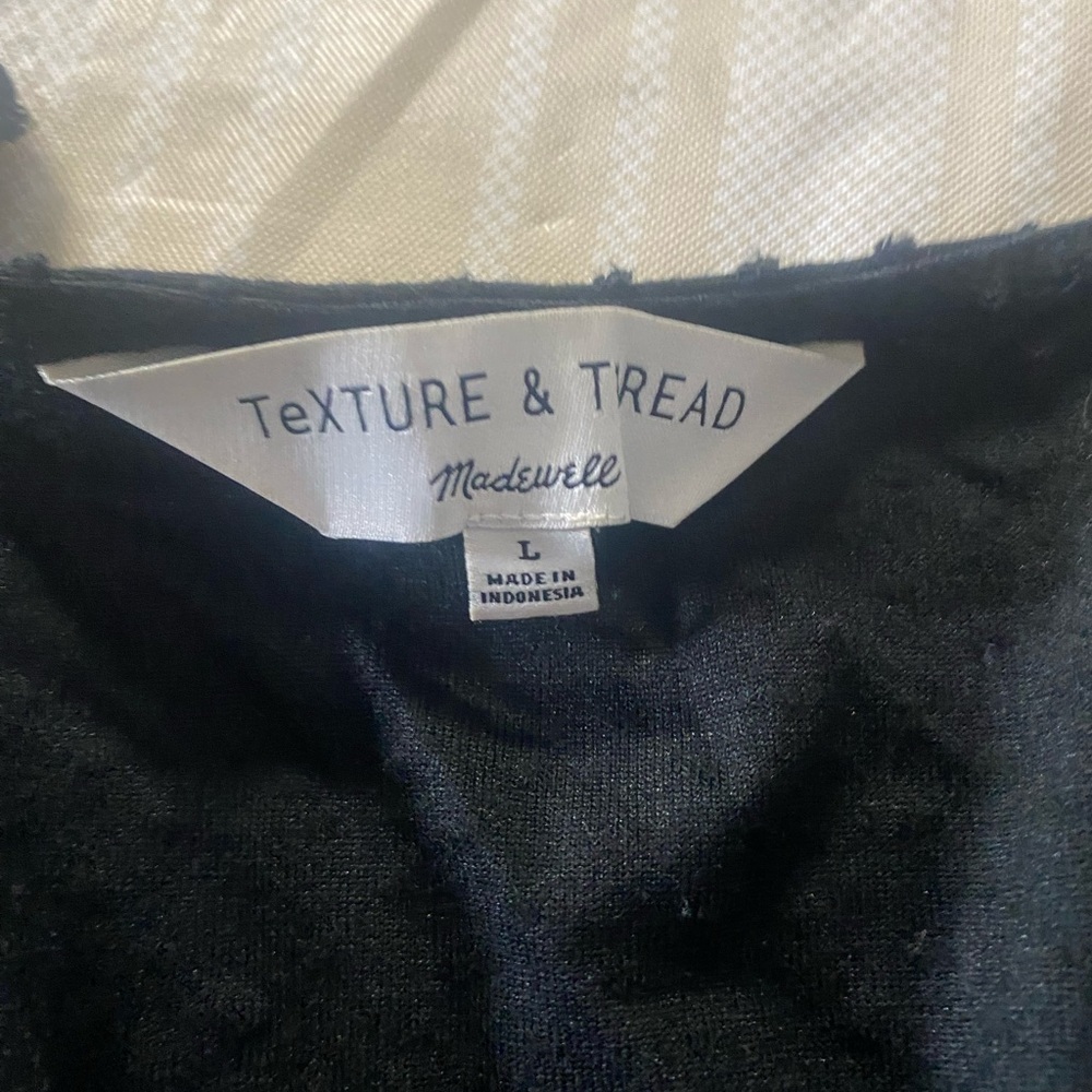 Madewell Texture & Thread Black Textured Swiss Dot smocked Crossover Top - Picture 6 of 9